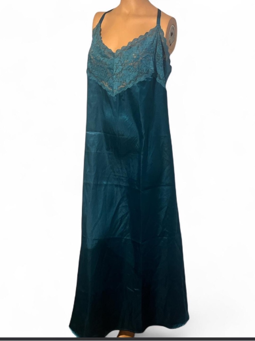 Woman Within Teal Satin Slip with Lace Trim